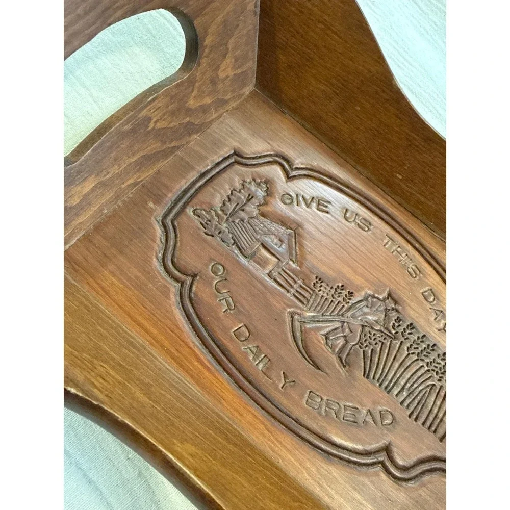 Cape Craftsmen Wood Bread Tray Give Us This Day Our Daily Bread Harvest Carved